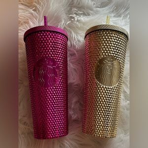 Star back 2022 holiday hot pink and gold cup tumbler